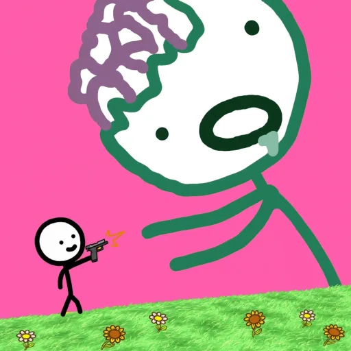 Doodle Tower Defense game icon: a hand-drawn stickman shooting a giant zombie